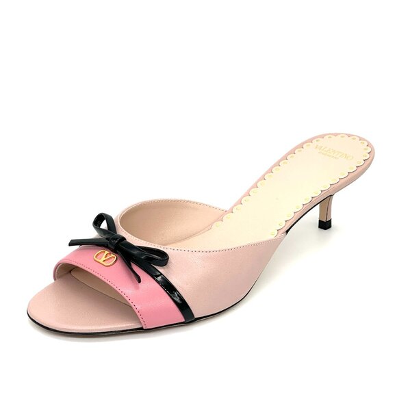 Valentino Bepointy Bow V Logo VLOGO Leather Slide Sandals Mules Heels Shoes - Picture 5 of 16